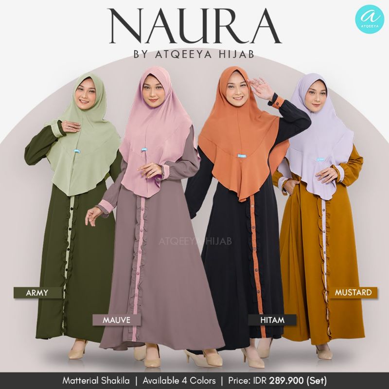 Gamis Set Hihab Original Naura Dress by Atqeeya|Gamis Polos|Gamis Polos Busui|Gamis Branded|Gamis Te