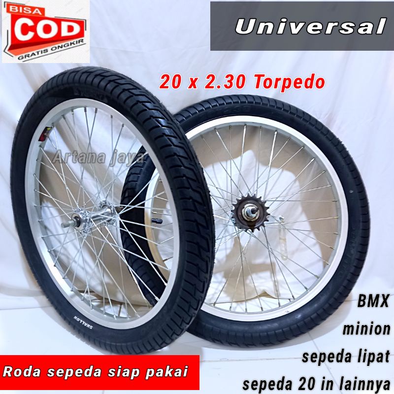 Roda sepeda 20 x 2.30 torpedo fullset siap pakai depan belakang universal sepeda 20in