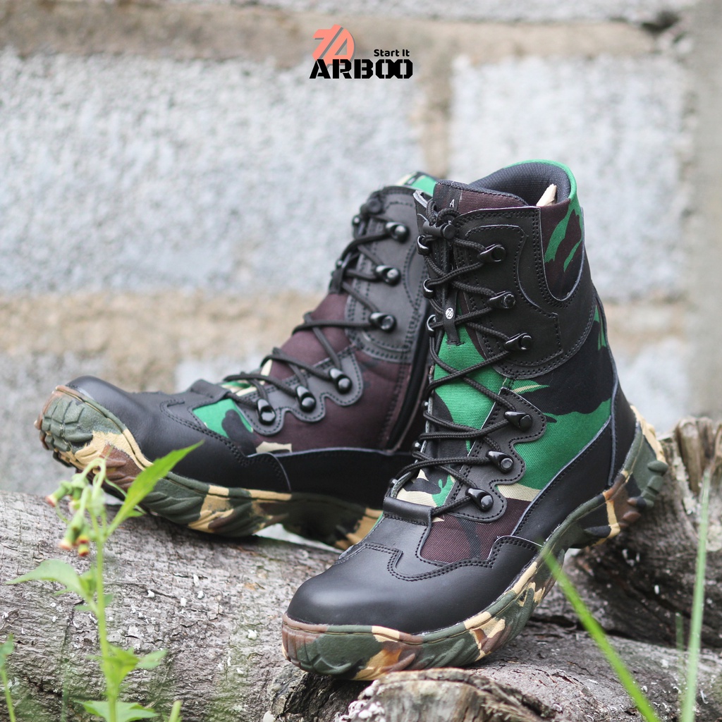 Sepatu PDL OWL Loreng (Boot Pria TNI Polri Security Brimob AL AU) Kulit Sapi Asli Original