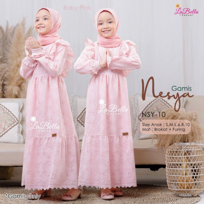 LABELLA 2-3 tahun Gamis Anak NESYA Baby Pink Brokat