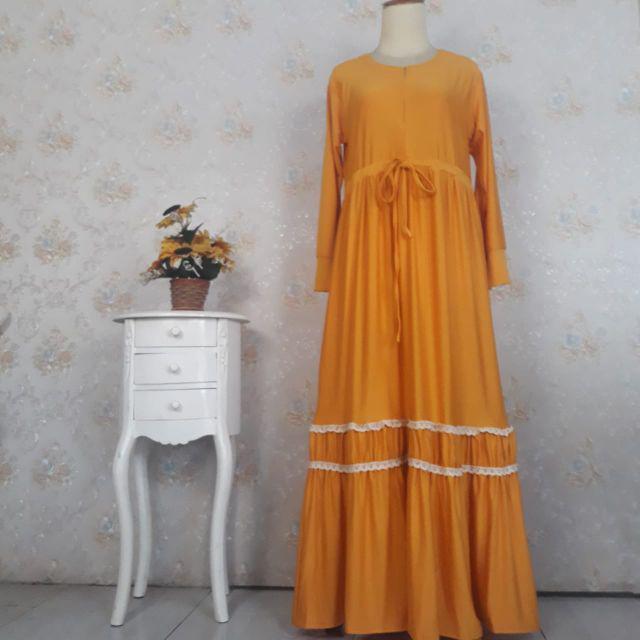 Gamis dress muslim terbaru SYAFIRA-Kuning mustard
