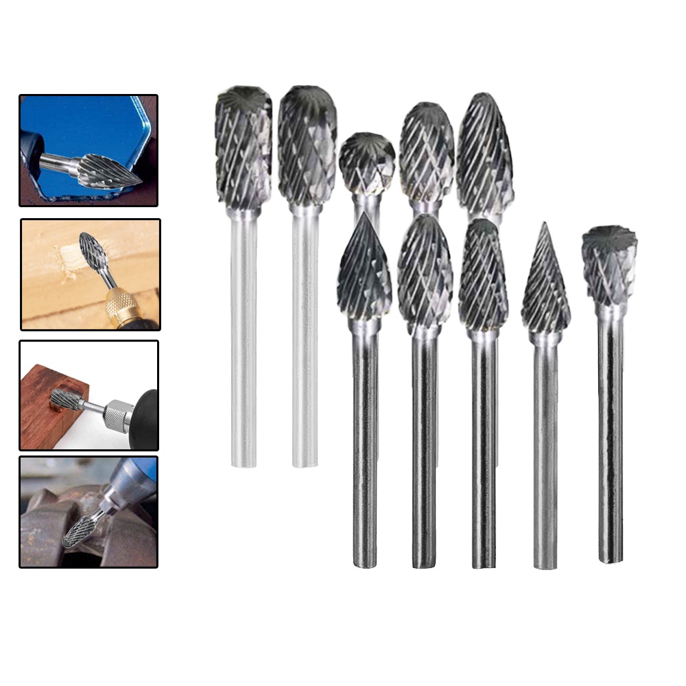 【COD+Dalam stok+Pengiriman Cepat】YUN-Mall 10 PCS Mata Bor HSS Kikir Ukir Kayu Mini Drill Grinder Mata Tuner Cun Set bor tuner porting 1 set murah / Mata Bor Tungsten Carbide Cone Spiral