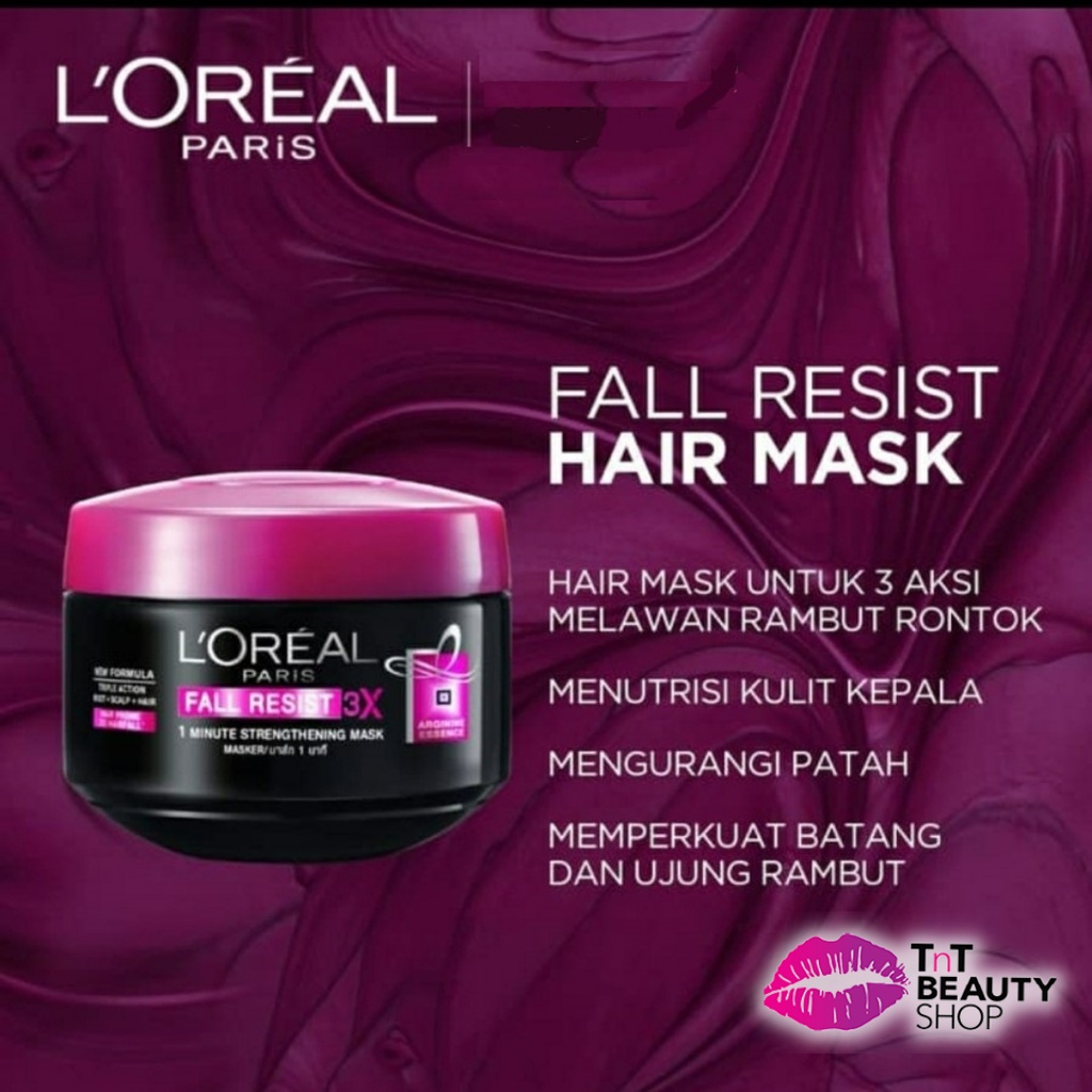 L'Oreal Paris Fall Resist 3X Hair Mask Hair Care 200 ml (Perawatan Untuk Rambut Mudah Patah) - LOREAL Masker Rambut