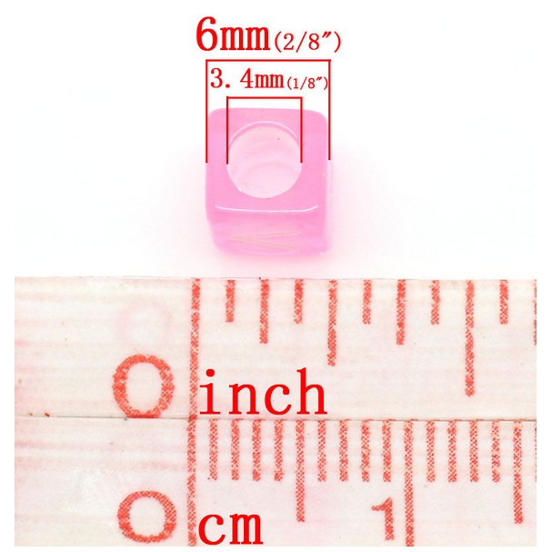 200pcs Manik-Manik Kubus Pink Bahan Akrilik Ukuran 6mm (2 / 8 &quot;) x 6mm (2 / 8&quot;) Untuk Membuat Perhiasan