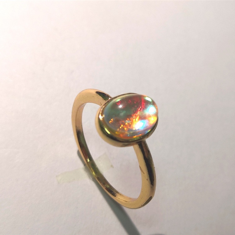 Cincin Emas Wanita Lapis Hias Opal Zircon Warna-Warni Korea Style Cincin Titanium Wanita