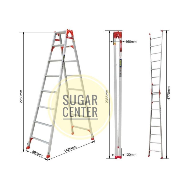 Krisbow Tangga Lipat Aluminium 8 Step/Tangga Lipat 8 Tingkat Krisbow