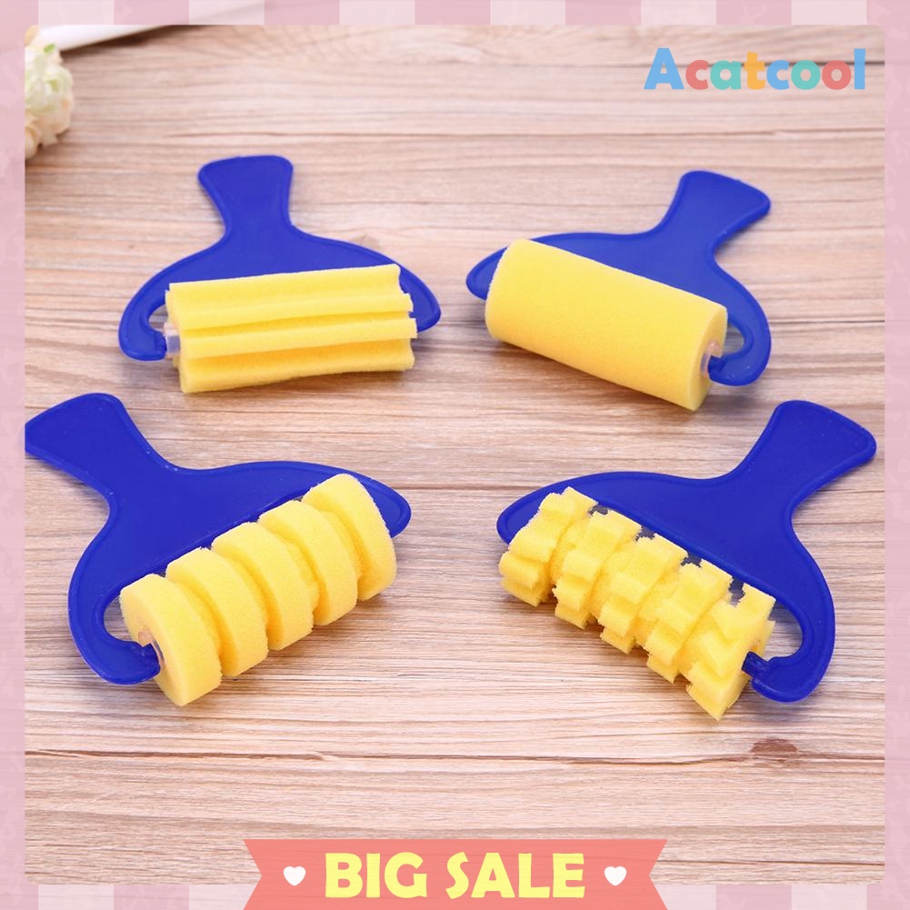 4pcs Kid Yellow Sponge Brush Children Painting Drawing Graffiti Roller Tool