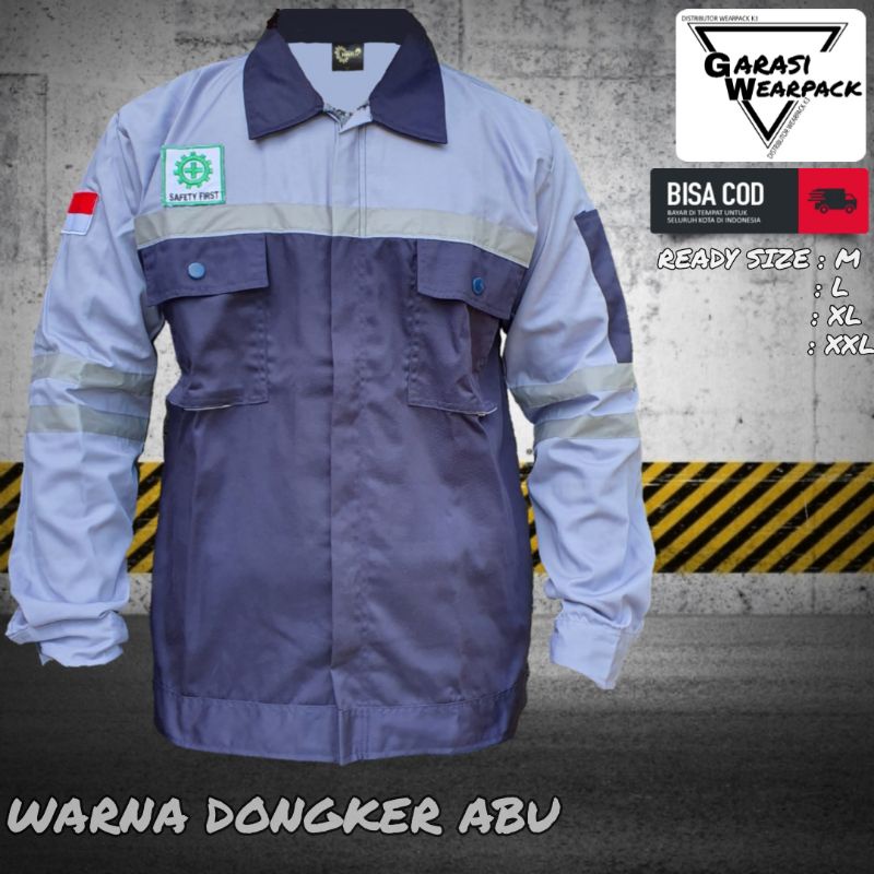 Wearpack Safety atasan / APD pakaian kerja  safety/ lengan panjang / Dongker abu original