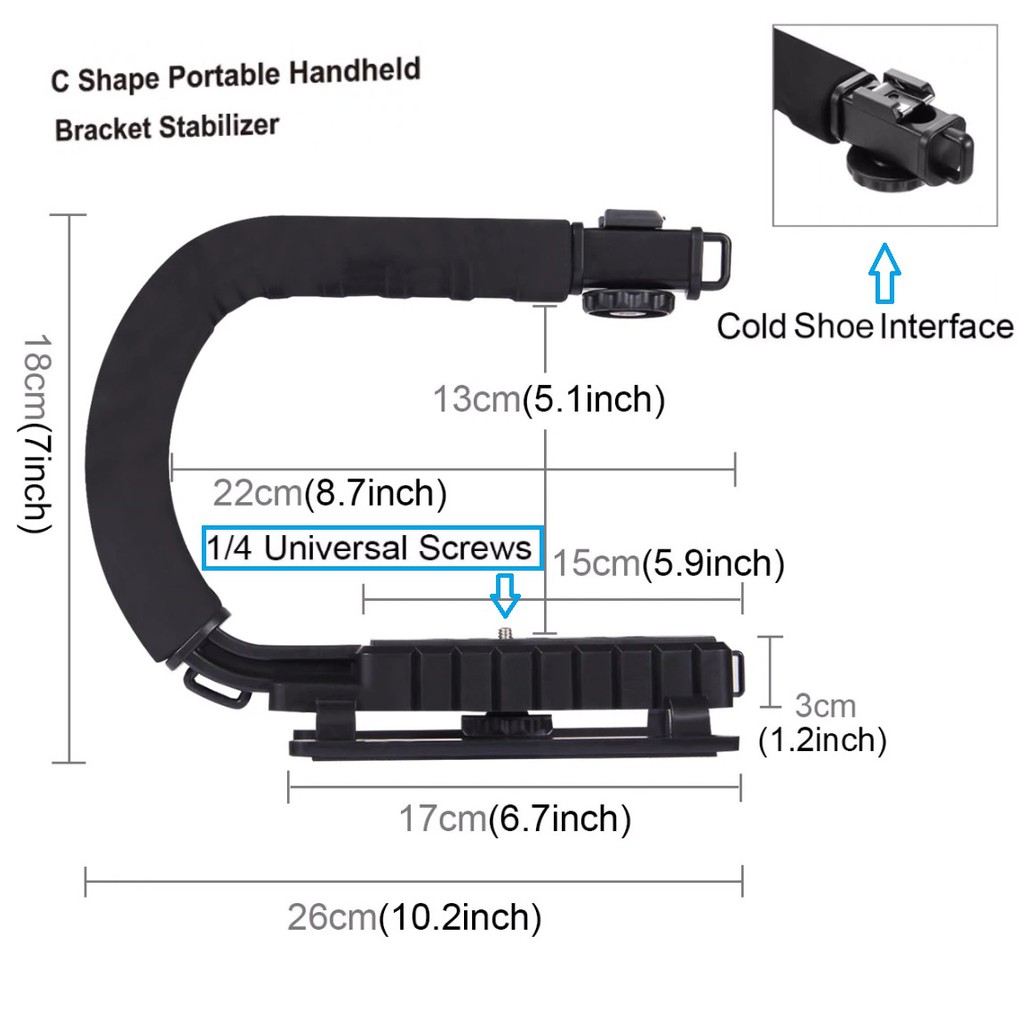 C U Shape Handle Video Stabilizer Mount Stand Hotshoe for DSLR Kamera