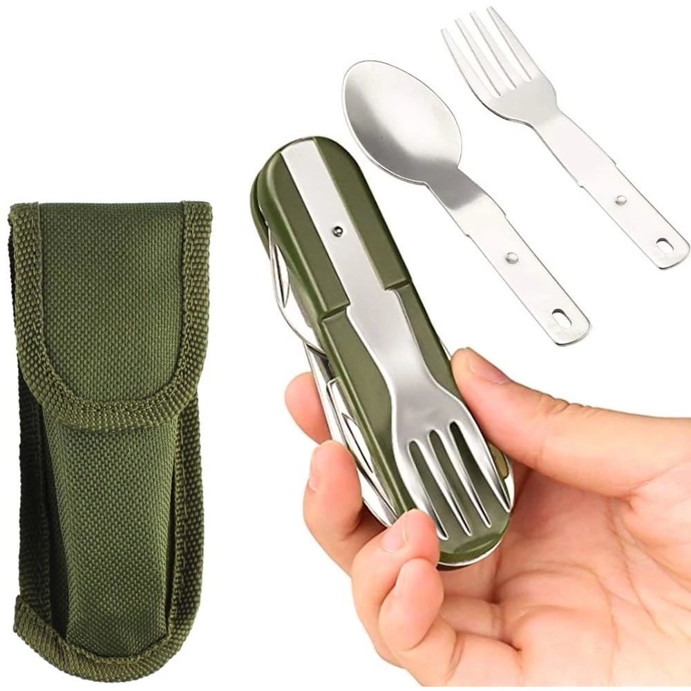 YGRETTE - EDCGEAR Sendok Garpu Pisau Lipat Spoon Fork Knife Foldable Portable Set Army Military Camping Tools Pocket Knife EDC Multifungsi 7 in 1
