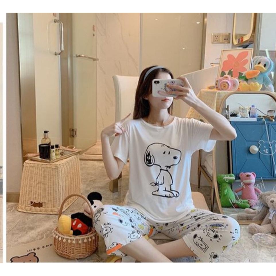NEW Setelan Oversize 7/8  /Baju Tidur Dewasa CP /Bahan SPANDEK Import motif BIGSIZE