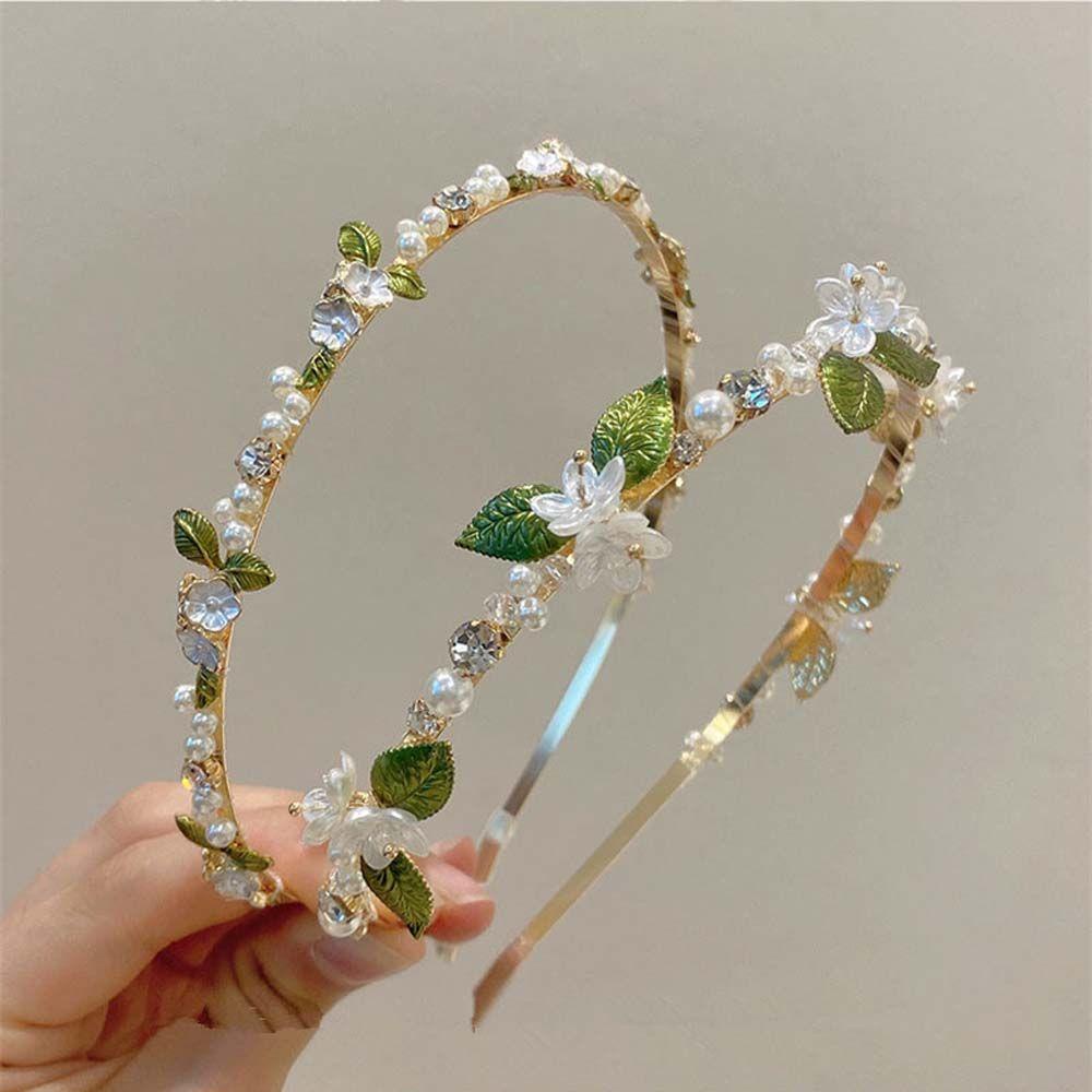 NEEDWAY Bando Mutiara Manis Vintage Bunga Desain Fashion Daun Temperamen Wanita Rambut Hoop