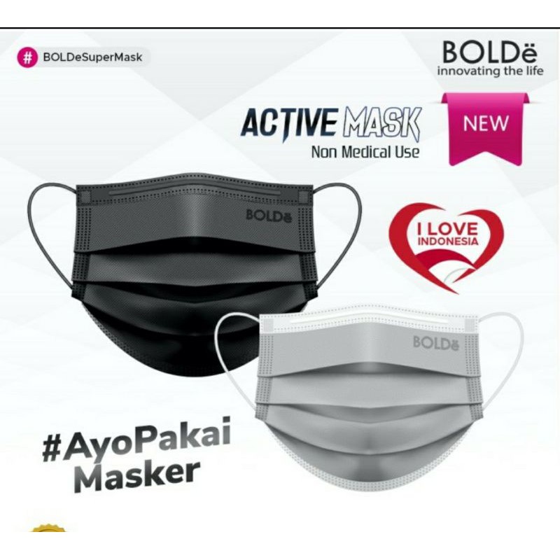 BOLDe Active Mask 3 Ply Isi 50 Pcs / Box - Masker Non Medical Use