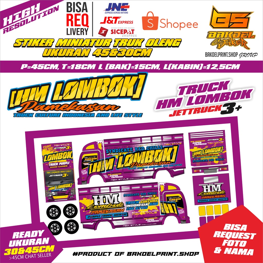 STIKER MINIATUR TRUK OLENG MOTIF HM CABE UK. 45CM/30CM