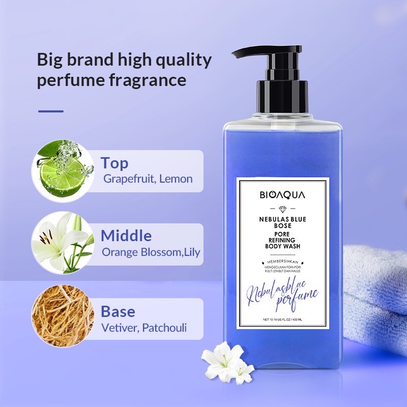 BIOAQUA 24K Gold Perfume Body Wash Sabun Mandi Cair Anti Acne Brightening Moisturizing Smooth Skin Long Lasting English Pear &amp; Freesia ORIGINAL BPOM READY COD