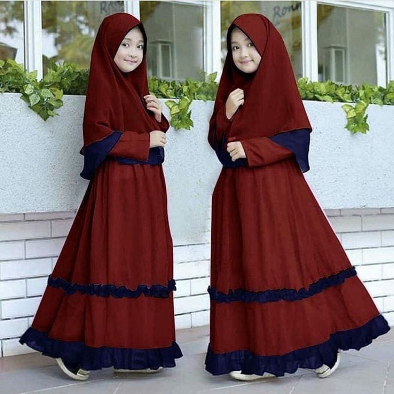 (DELISHA) Gamis Anak Perempuan 6-9tahun 6tahun 7tahun 8tahun 9tahun 10tahun NAVY MARON GREEN MAGENTA