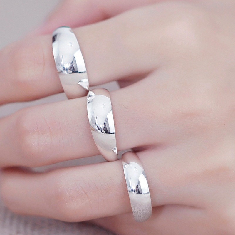 Fashion Aksesoris Cincin Set Pasangan Silver Pembukaan Cincin Adjustable Warna Murni Pasangan Halus