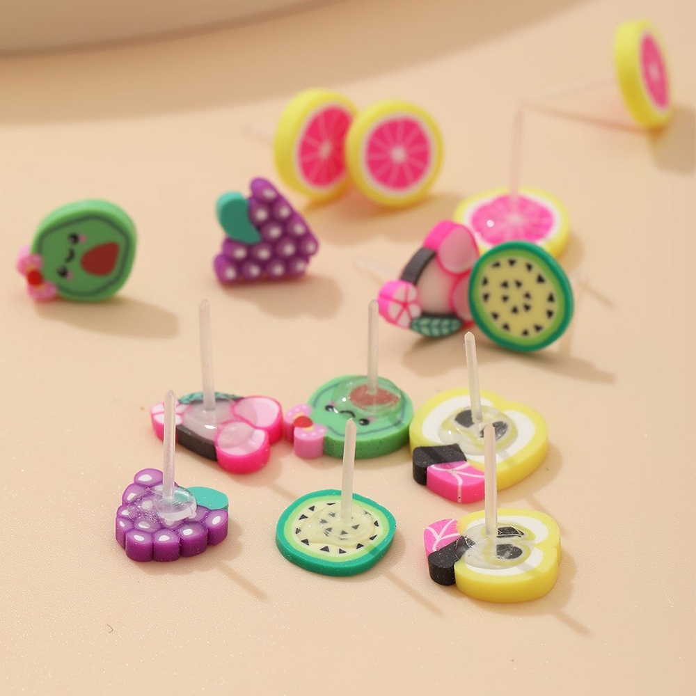 36 Pair Korean Girls Fruits Earring Set Clay Stud Earring Kids Cartoon Hypoallergenic Earrings Jewelry Accessories Gift