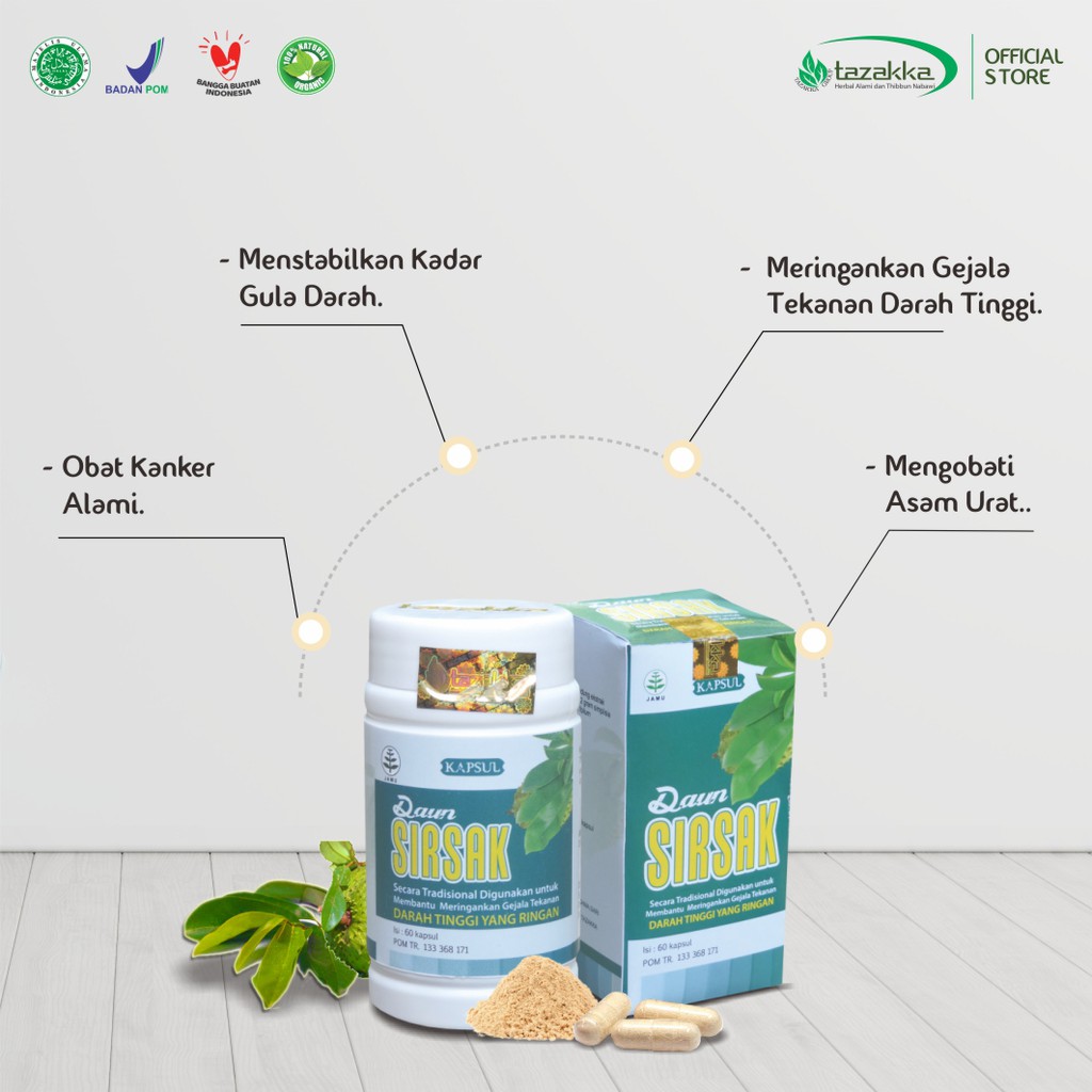 Obat Kanker | Obat Tumor Herbal | Kapsul Herbal Daun Sirsak isi 60 Kapsul HALAL BPOM Origina Ampuh