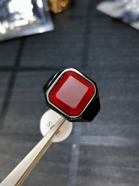 Cincin Batu Red Onyx little Orange Carnelian Batu Natural Titanium Black Chrome