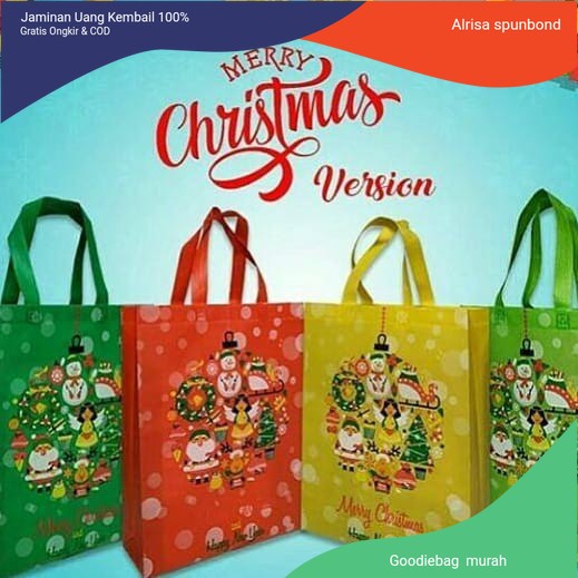 

tas sukuran Tas parcel natal Murah 39x30x9 / tas natal / tas natal murah / tas spunbond / goodiebag /natal murah goodiebag murah