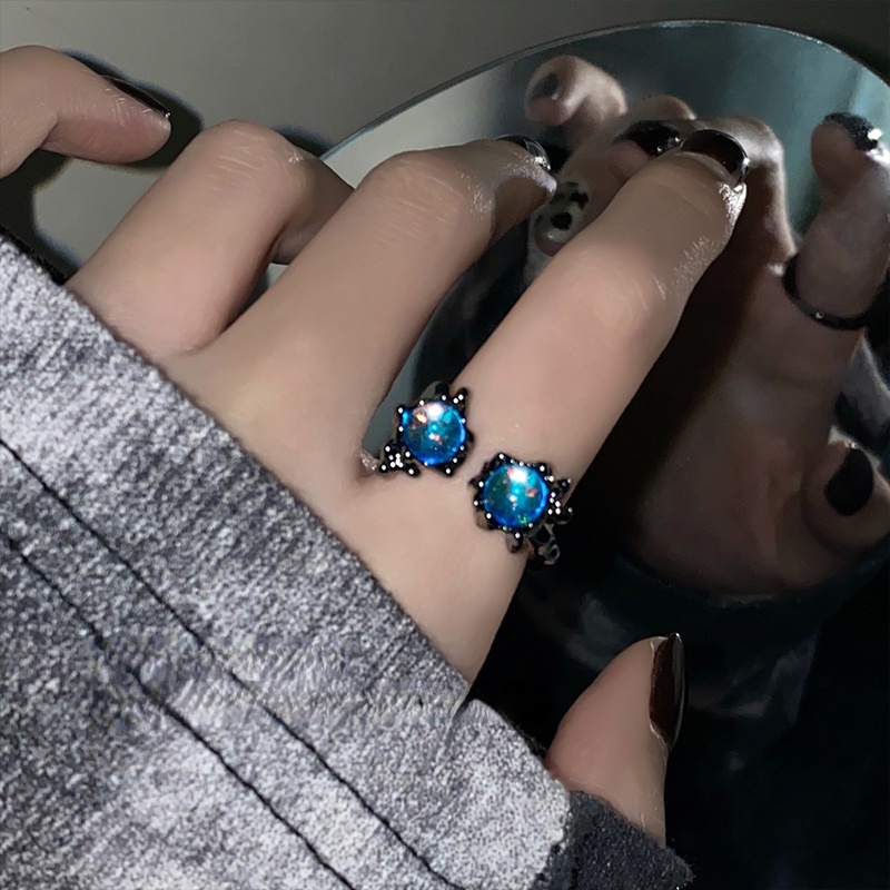 Cincin Model Terbuka Aksen Opal Gaya Harajuku