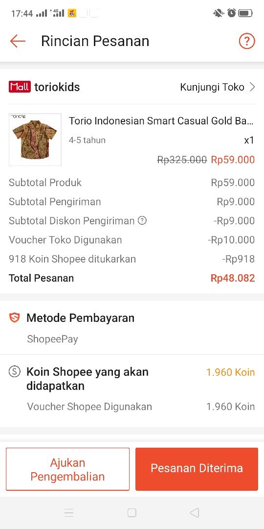 Torio Indonesian Smart Casual Gold Batik - Kemeja Batik Anak Laki-laki