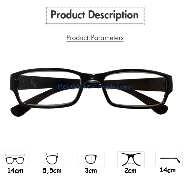 Kacamata Baca Plus (+) Uk. +0.50 s/d +4.00 Frame Plastik Hitam Kaca Mata Rabun Dekat Untuk Pria dan Wanita FREECASE