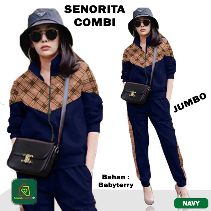 Setelan Pakaian Wanita SENORITA COMBI JUMBO Bahan Babyterry Premium Size XL - 11369