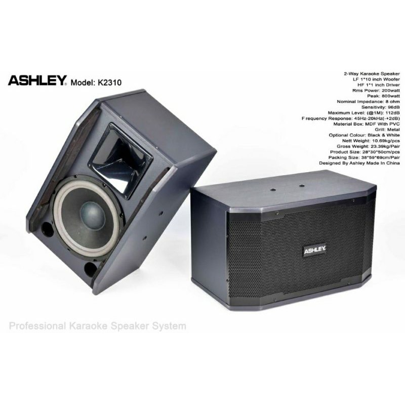 Speaker Karaoke Ashley 10 inch k2310 satu pasang original