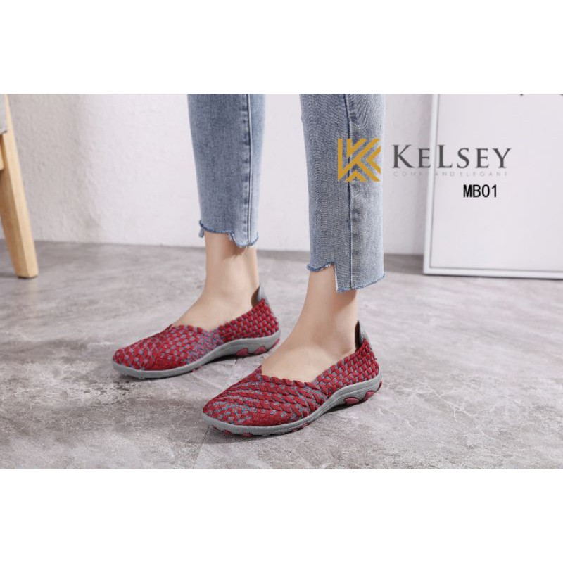 (GRATIS ALAS KAKI) Kelsey Sepatu Rajut Wanita MB01 Flats Shoes Rajut anyaman