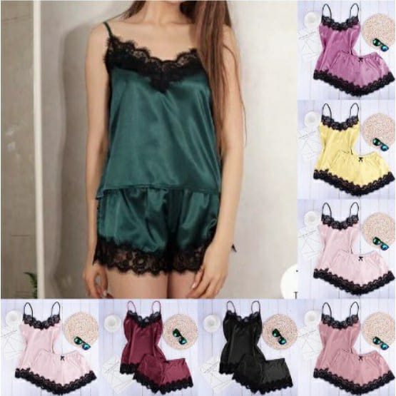 PM Pakaian Dalam Wanita Set Lingerie Celana Renda Seksi + Tank Top Set Baju Tidur Malam baju tidur set baju celana - 3123-1