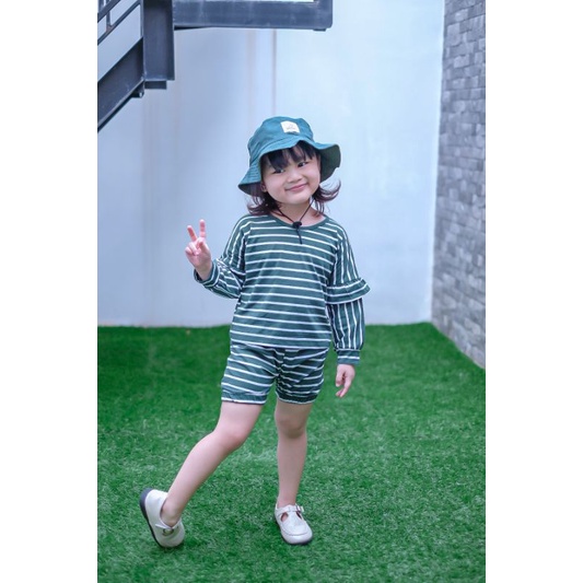 SAKURA SET - Promo 10.10 Baju Setelan Anak Bayi Baby Kids Cewek Perempuan Kaos Belang Stripe Lucu Murah 1 2 3 4