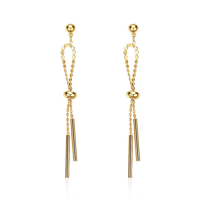 LRC Anting Tusuk Fashion Gold Alloy Bow Tassel Earrings F29754