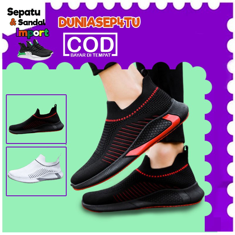 Sepatu Sneaker Pria Tanpa Tali Sepatu Olah Raga Sepatu Cowok Sporty Karet Korea Fashion Import Q18