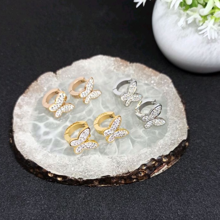 Anting Titanium Kupu Full Zircon E14004