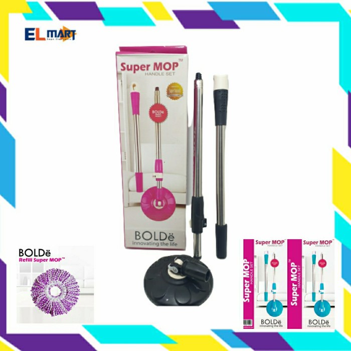 Bolde Tongkat Pel Supermop Handle set Super Mop Gagang Kepala Pel Ori