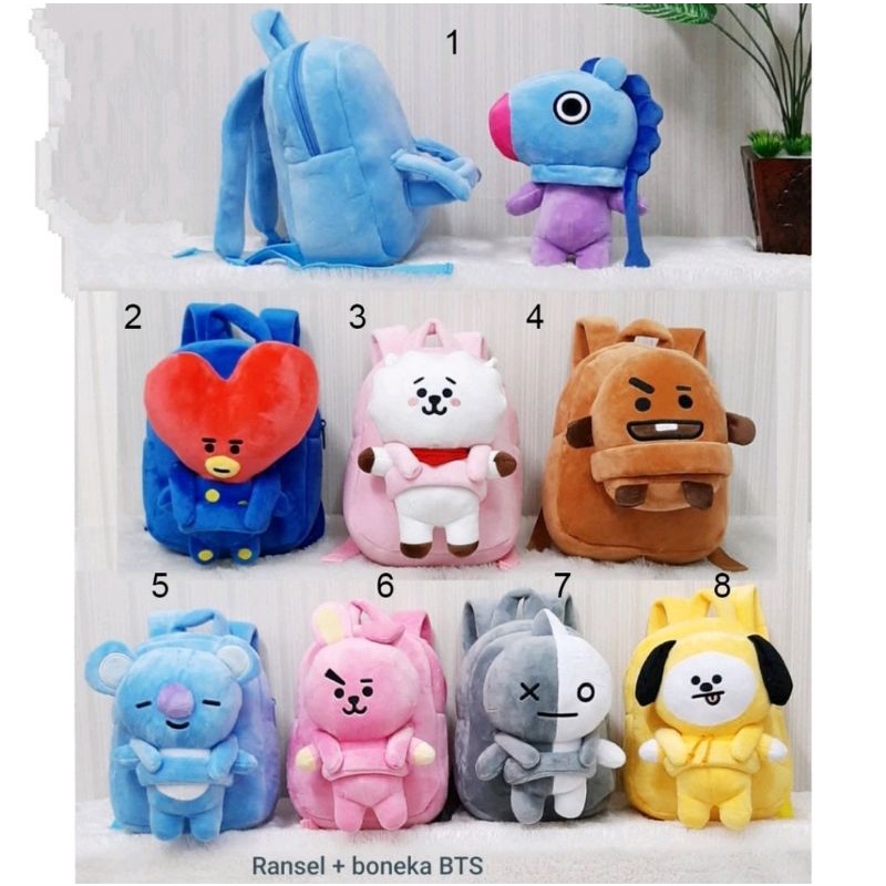 BONEKA BTS TAS RANGSEL / Tas Ransel Anak TK / PAUD / Tas Boneka BTS Karakter BT21