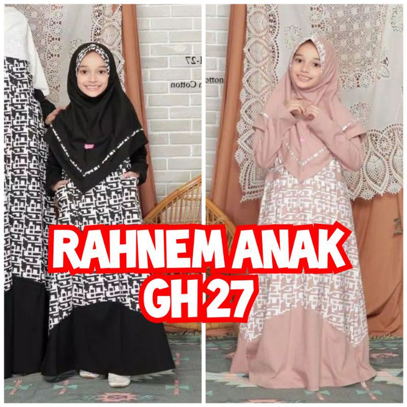Rahnem Gamis Anak GH 27 HITAM, MILO S, L, XXL Gamis Baju Lebaran idul fitri 2021
