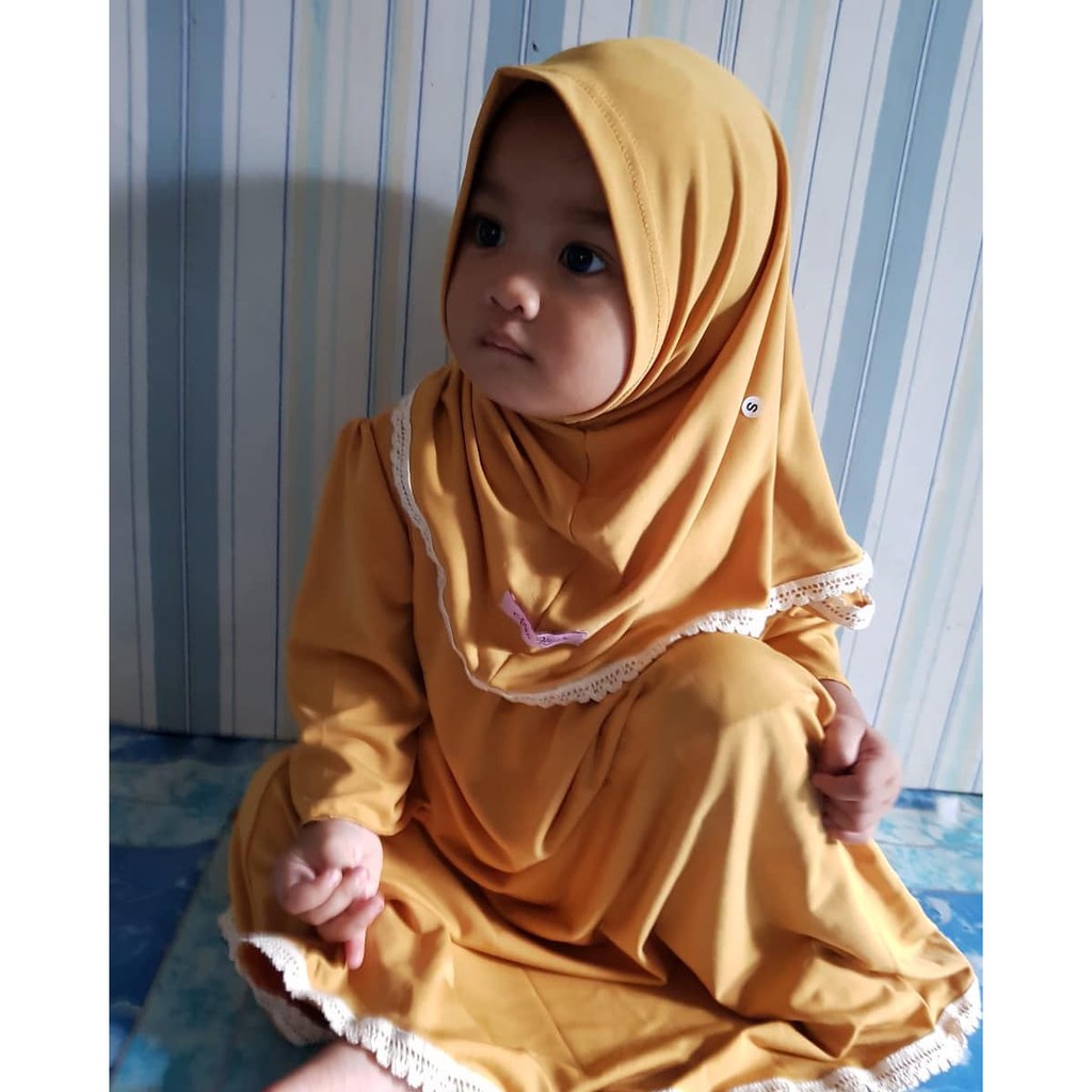GAMIS ANAK PEREMPUAN 2 TAHUN MUSLIMAH SYARI WARNA MUSTARD TERBARU AISKA HIJAB NON PED