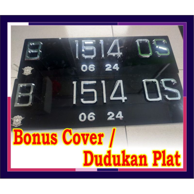 Plat Mobil Timbul Petak Chrome/Set- 3D