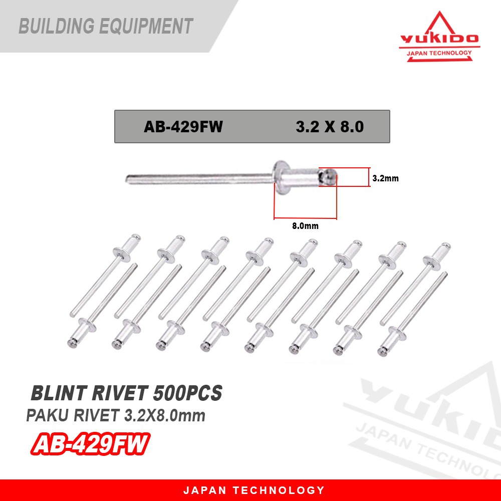 YUKIDO ORIGINAL Paku rivet 429 (3.2 x 8mm) stainless 304 FREE  mata bor BESI