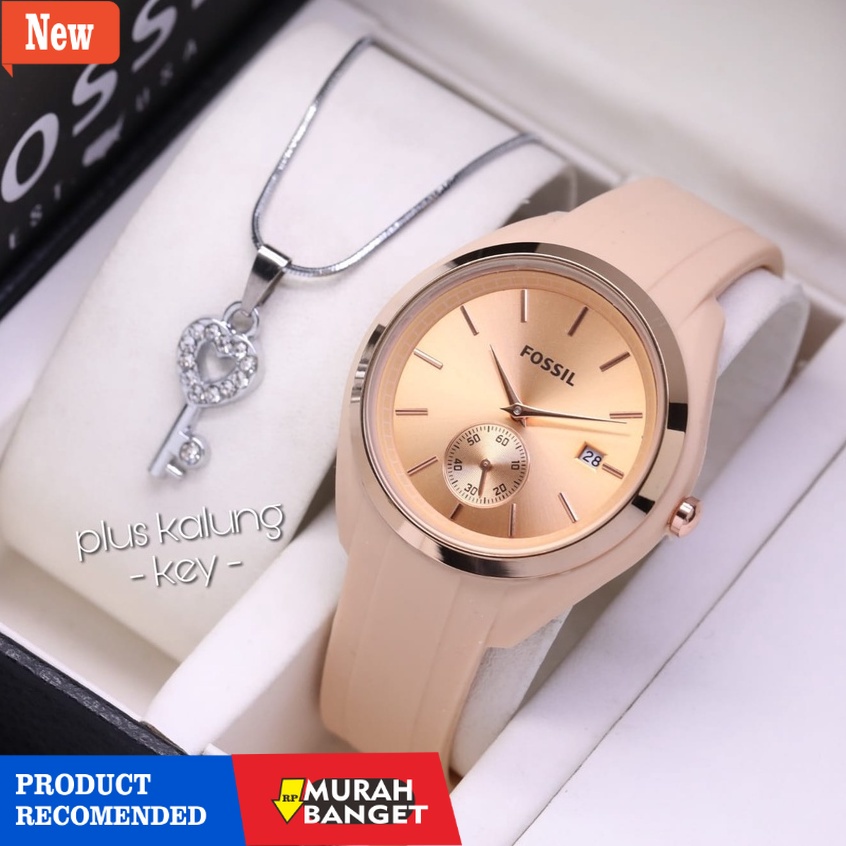Jam analog wanita terbaik- Jam Tangan Wanita Fashion foss.l Detik Bawah Aktif Free Kalung + Box L142
