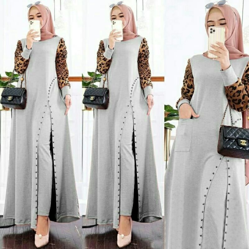 ST Set Stelan Maxi Dress Celana Moscrepe Hanna Long