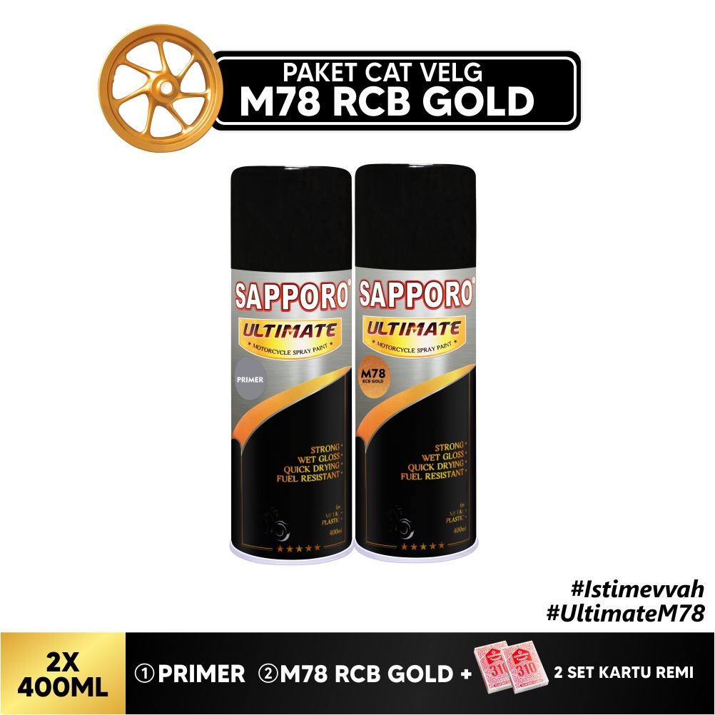 Paket Cat Velg M78 RCB Gold + Free Kartu Remi / Sapporo Ultimate / Cat Spray Semprot Aerosol Terbaik