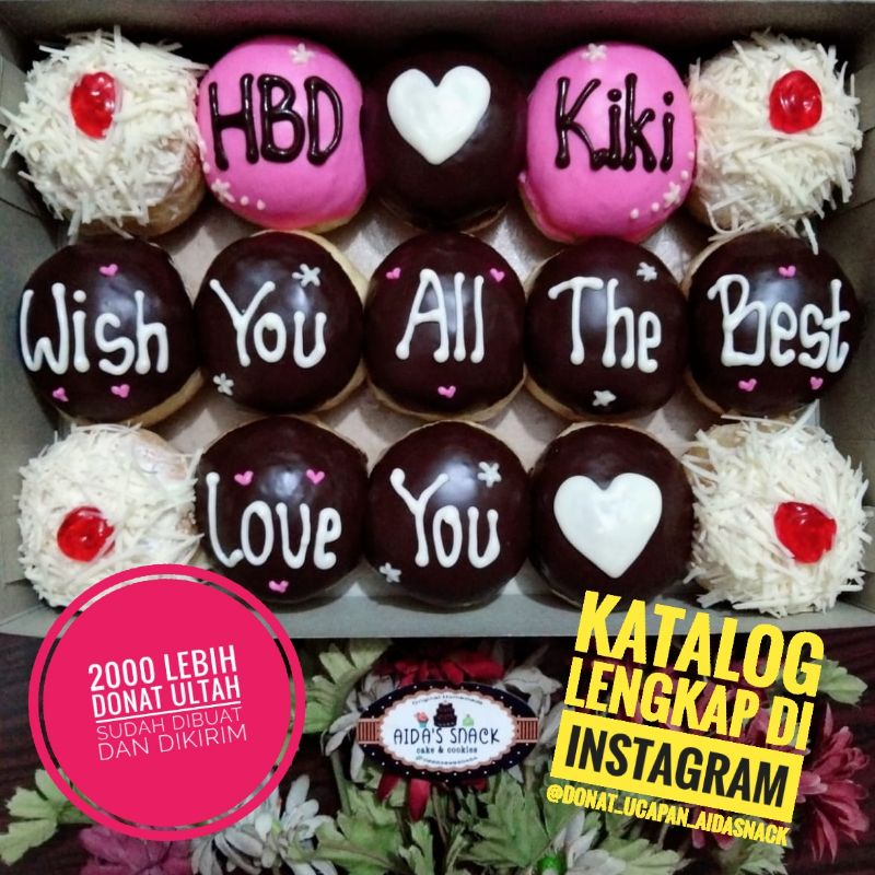 Kue donat cake ultah ulang tahun toping keju coklat pink by Aida's snack bandung