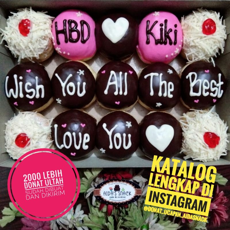 

Kue donat cake ultah ulang tahun toping keju coklat pink by Aida's snack bandung