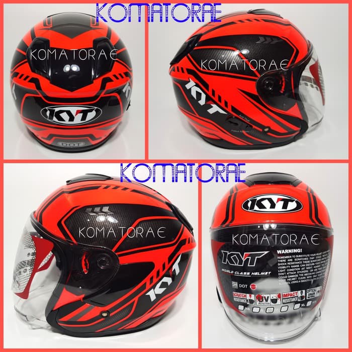 HELM KYT KYOTO SUPER FLUO CARBONIZER 01 RED FLUO HALF FACE