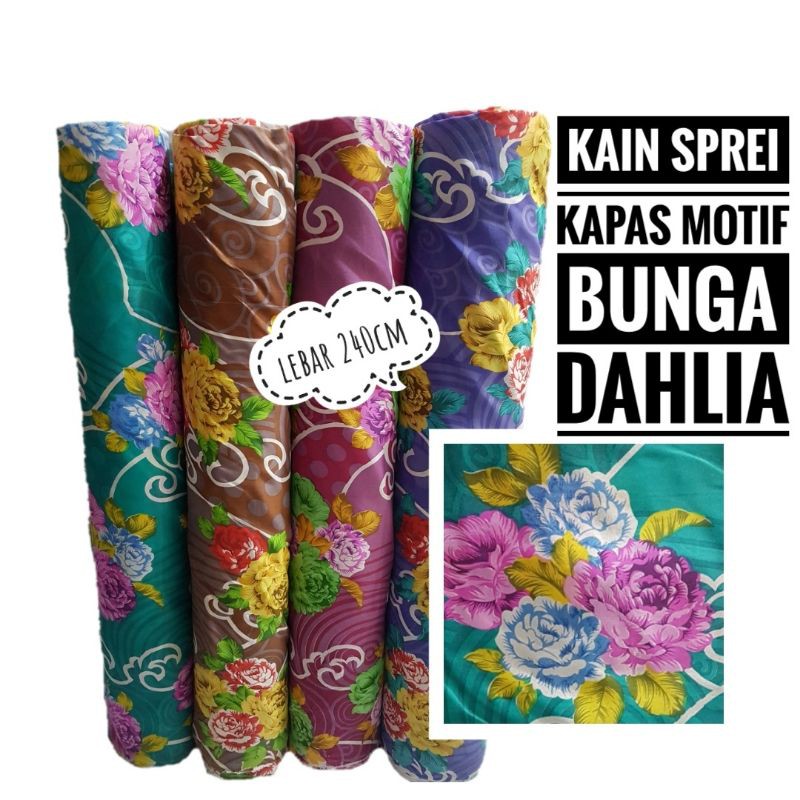 bahan kain sprei seprei / gorden gordyn kapas motif bunga dahlia