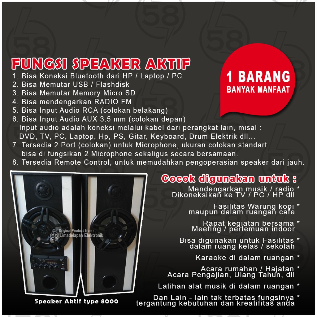 PRODUK TERJAMIN AKATRON 8000 - 8 INCHI Speaker aktif bluetooth karaoke double subwoofer Bass Mantab